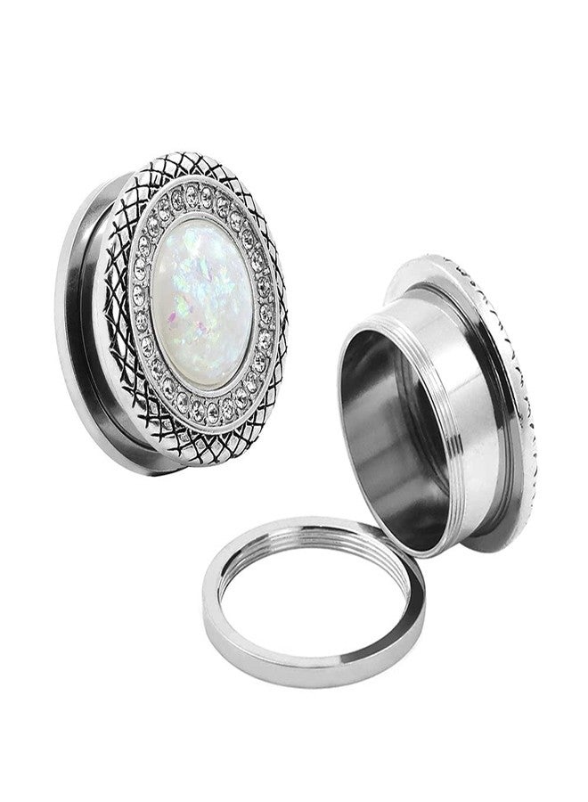 Qmcandy 2pcs 00g Stainless Steel White Opal Screw Ear Plugs Gauges Piercing - Image 4